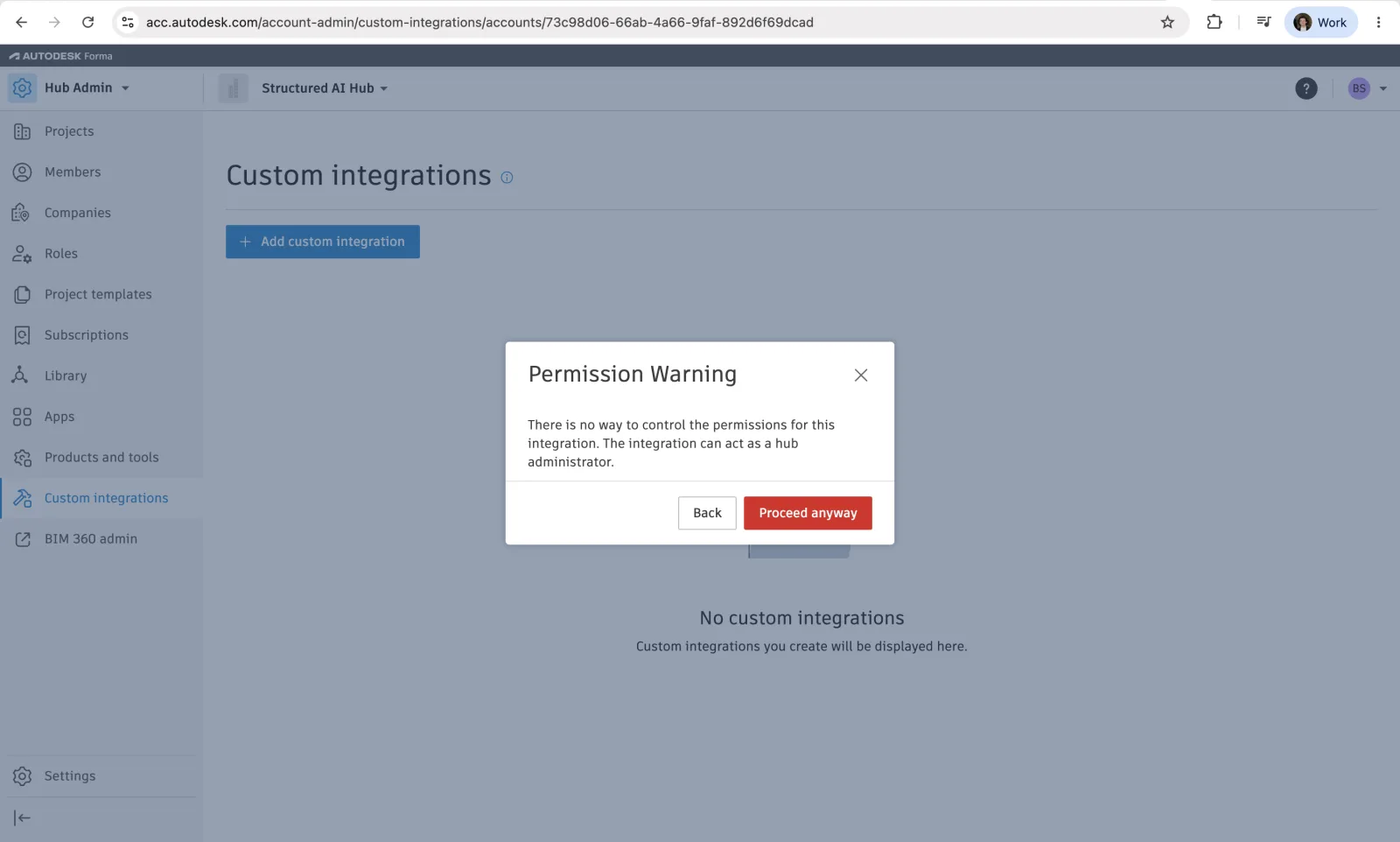 Permission Warning dialog with the Proceed anyway button