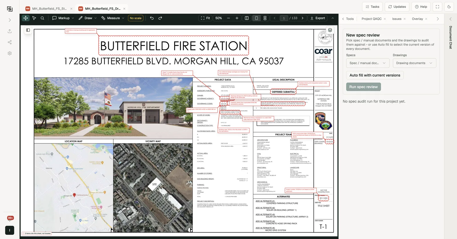 The New spec review picker with Specs, Drawings and Auto fill